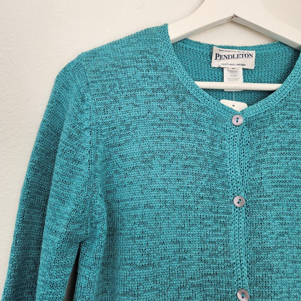 Vintage 80s 90s Pendleton Blue Open Knit Button Front Cardigan Sweater S - Picture 3 of 9